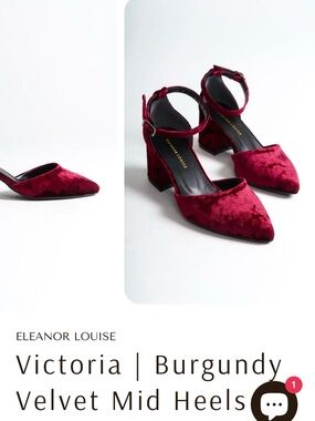 Burgundy Velvet Ankle-Strap Mid Heels